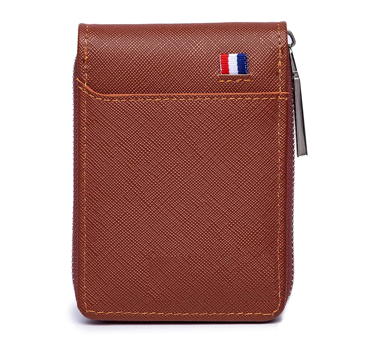 LipiWorld® 9 Slot Vertical Leather Credit/Debit Zipper Card Holder Money Wallet Zipper Coin Purse for Men & Women (Brown)