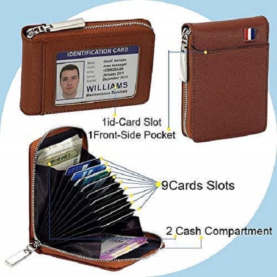 LipiWorld® 9 Slot Vertical Leather Credit/Debit Zipper Card Holder Money Wallet Zipper Coin Purse for Men & Women (Brown) - Image 2