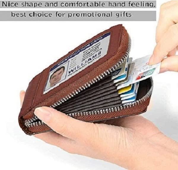 LipiWorld® 9 Slot Vertical Leather Credit/Debit Zipper Card Holder Money Wallet Zipper Coin Purse for Men & Women (Brown) - Image 4