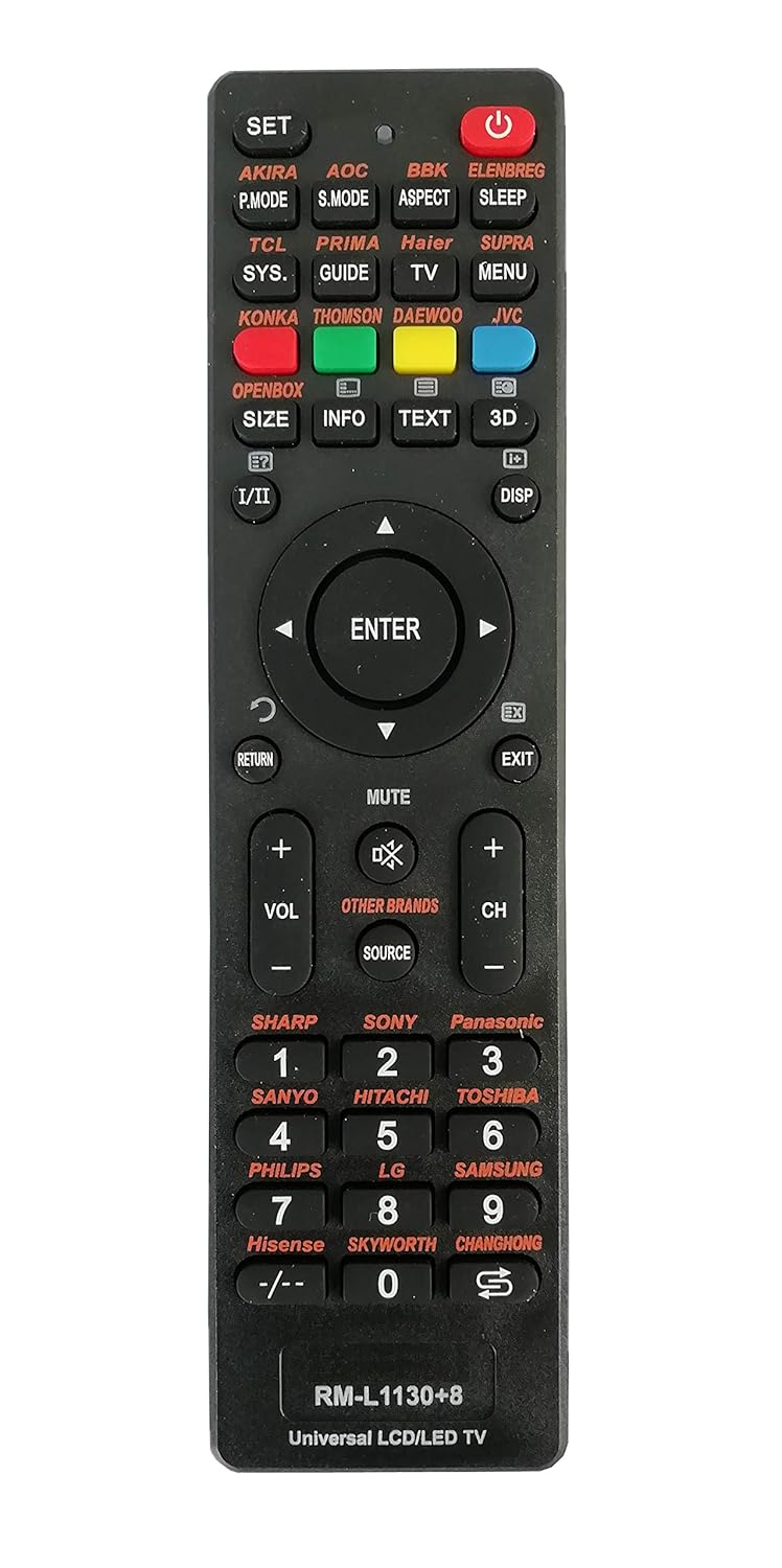 LipiWorld® RM-L1130+8 Universal Remote Control Work with All Most LED LCD TV-Black