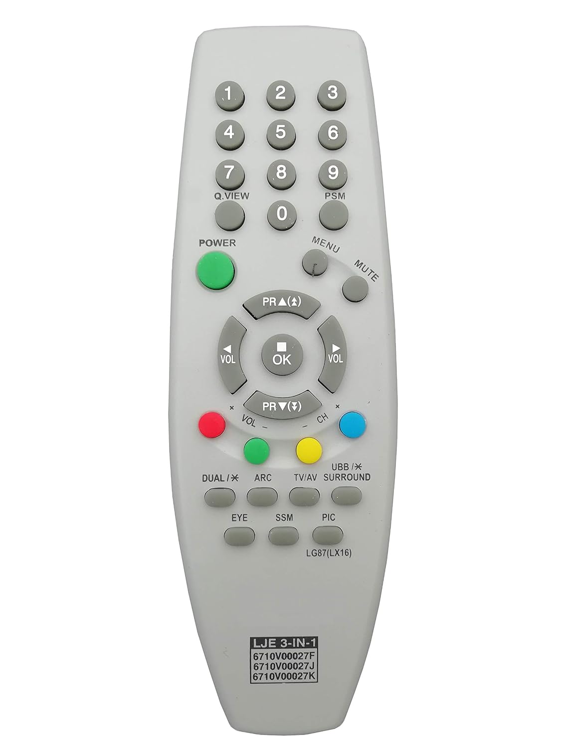LipiWorld® LG87 LX16 3IN1 6710V00027F 6710V00027J 6710V00027K CRT TV Universal Remote Control Compatible for LG CRT TV
