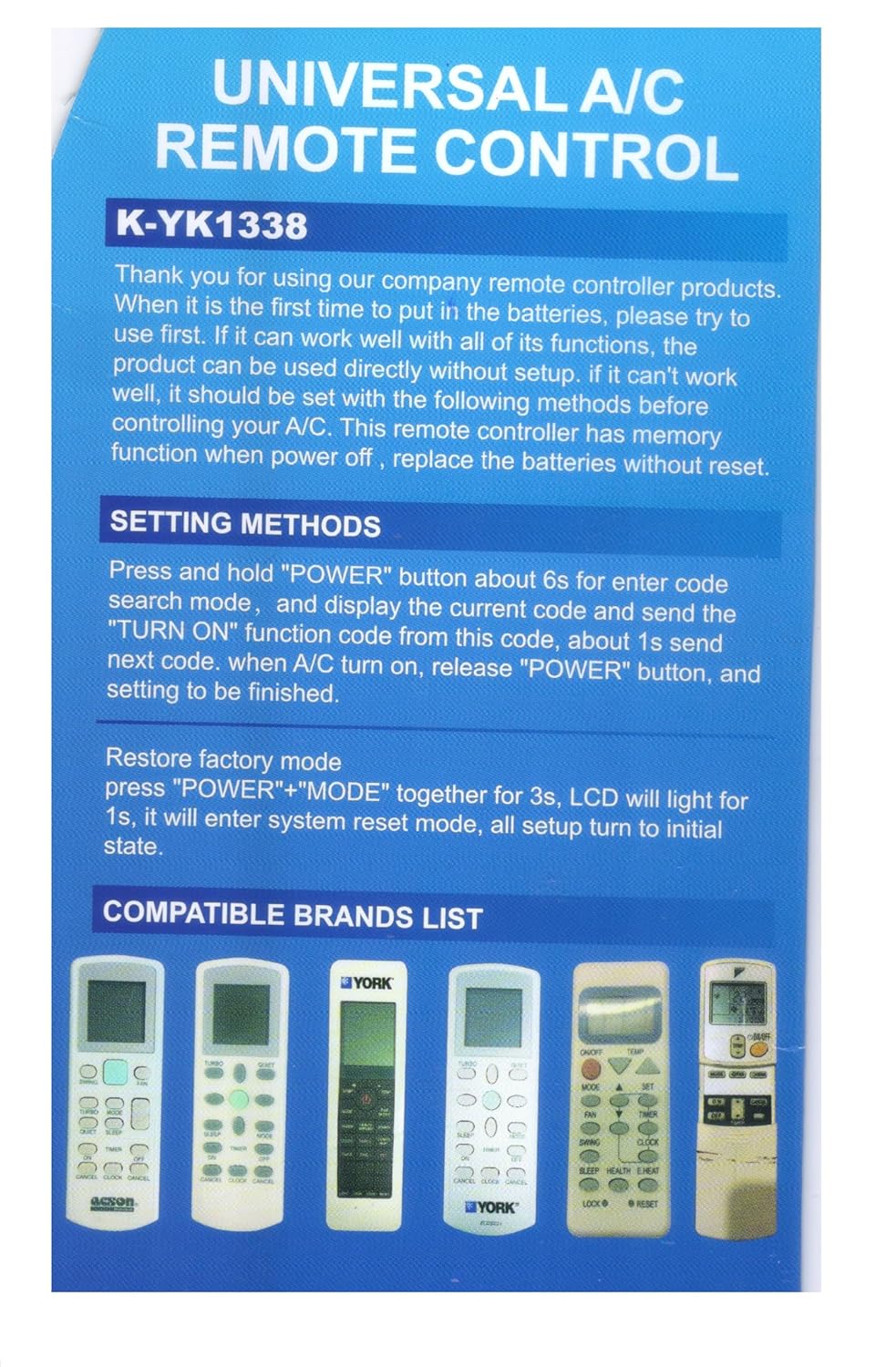 LipiWorld® K-YK1338 AC Remote Control Suitable for York AC Universal Remote (Different Body Please Check Second Image) Compatible for York AC Remote - Image 2