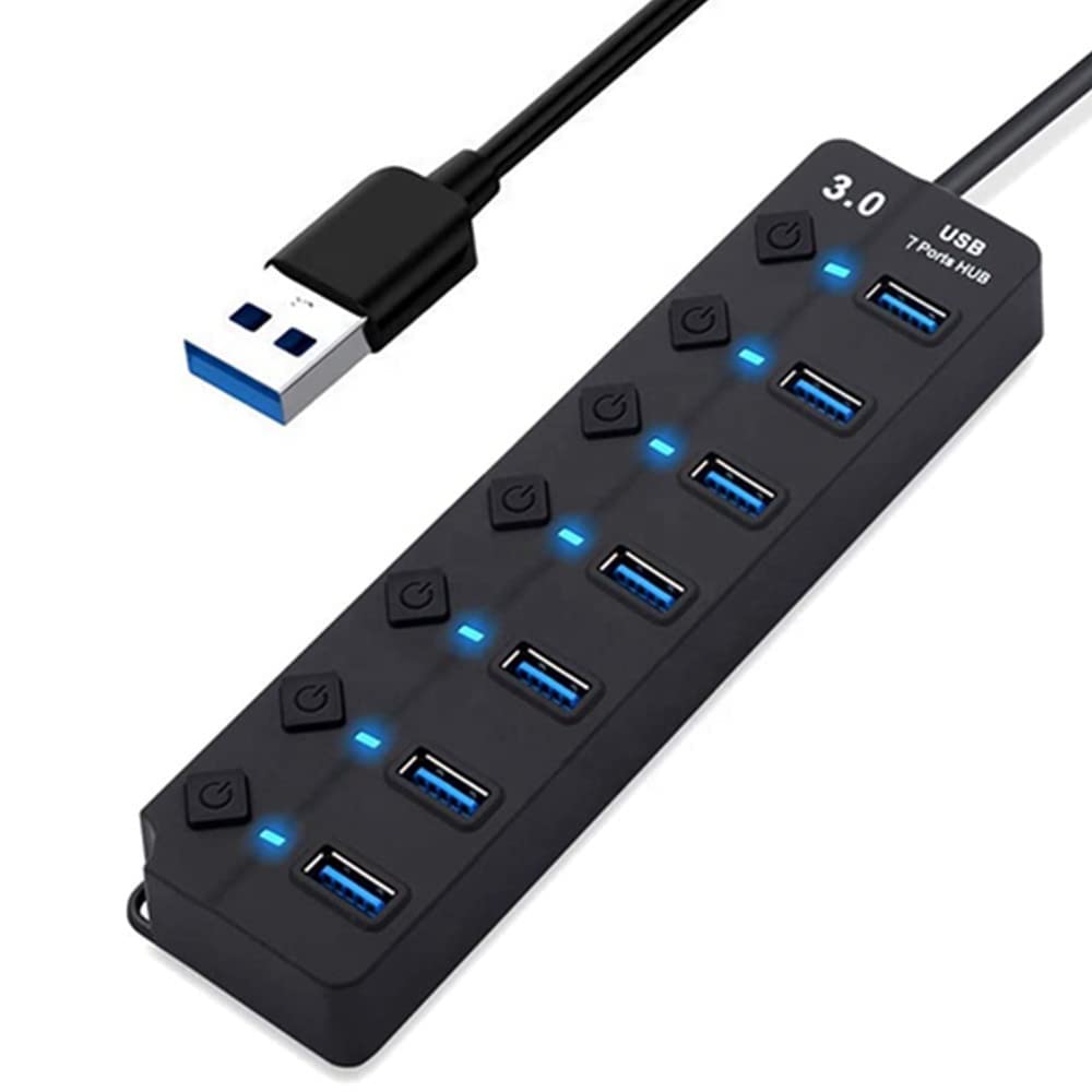 LipiWorld® 7 Port 7Switch USB Hub 3.0 USB Data Hub Splitter 7-Port Hub with Individual Power Switches and Lights High Speed Extension Hub Cable Length - 30CM - Image 2