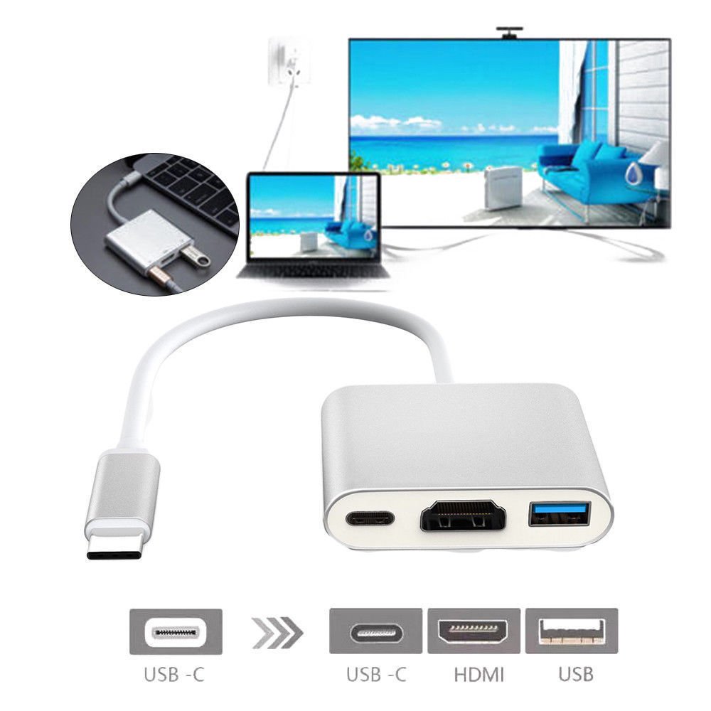 LipiWorld® 3 in 1 Hub Type C USB 3.1 to USB-C 4K HDMI USB 3.0 Adapter Converter for Apple MacBook-Silver(Type C to HDMI USB Type C) - Image 7