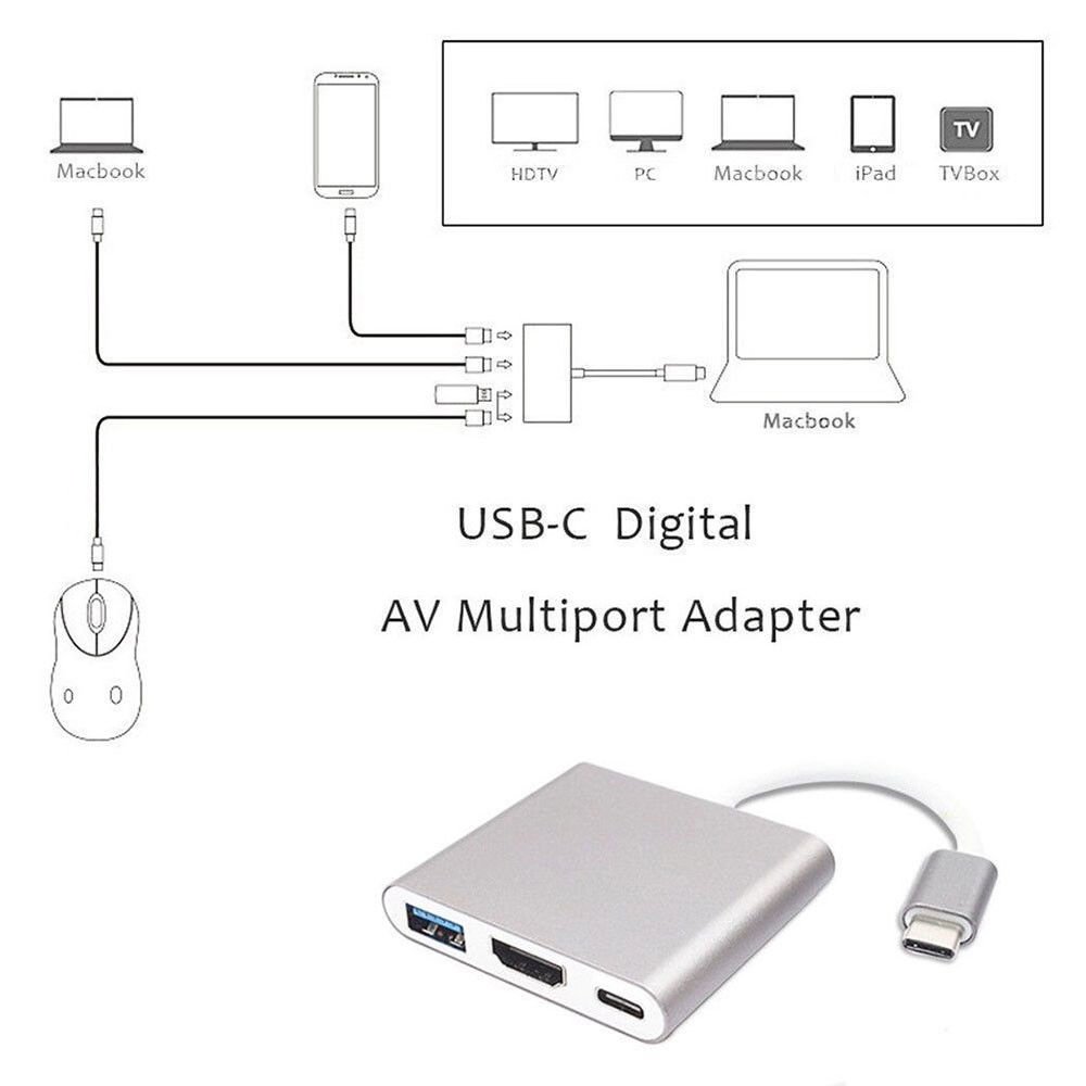 LipiWorld® 3 in 1 Hub Type C USB 3.1 to USB-C 4K HDMI USB 3.0 Adapter Converter for Apple MacBook-Silver(Type C to HDMI USB Type C) - Image 8