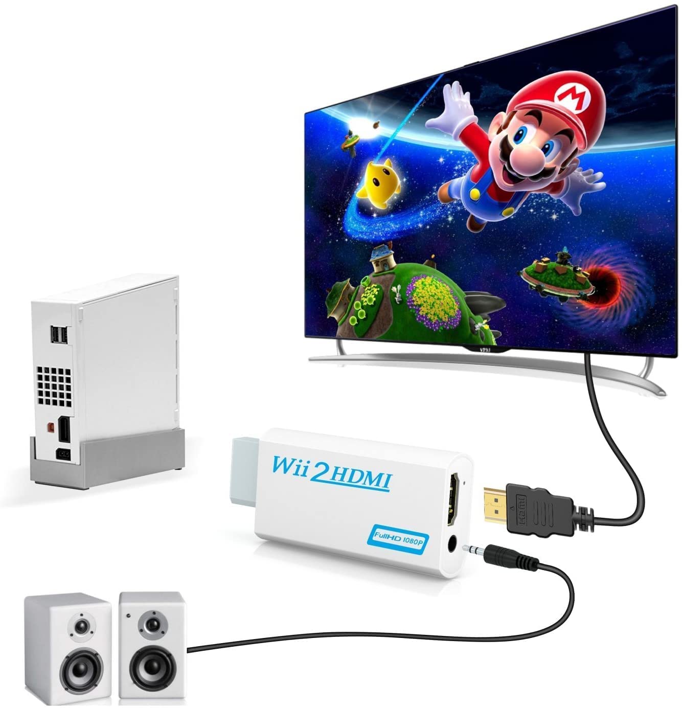 LipiWorld® Wii to HDMI 1080P Converter Wii2HDMI Adapter 3.5mm Audio Video Output Full HD 1080P Output - Image 2