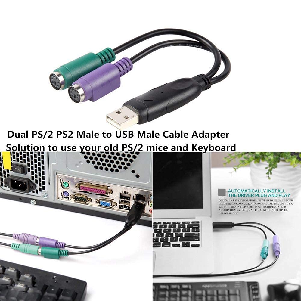 LipiWorld® USB Male to Dual PS/2 Female Adapter PC Keyboard Mouse Converter Splitter Adapter for Desk PC Computer or Laptop (USB to Ps2 Black)v - Image 4