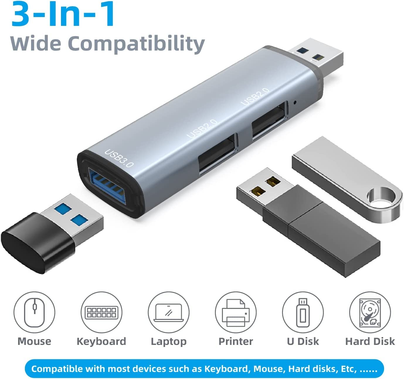 LipiWorld® 3in1 USB 3.0 to 2 X USB 2.0 & USB 3.0 Adapter USB Hub, 3-Port Hub USB Splitter, Extension High Speed Data Transfer Hub Compatible with Laptop/Computer etc (302A) - Image 3