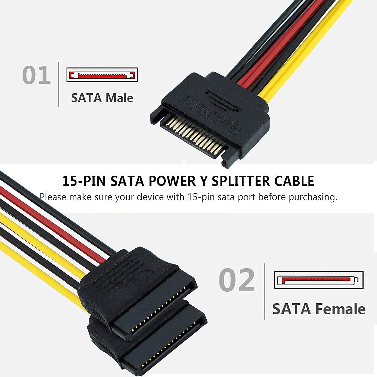 LipiWorld® SATA 15 Pin Male to 2 x 15 Pin Female Power Extension Y Splitter Cable Adapter (Pack Of 2) - Image 6