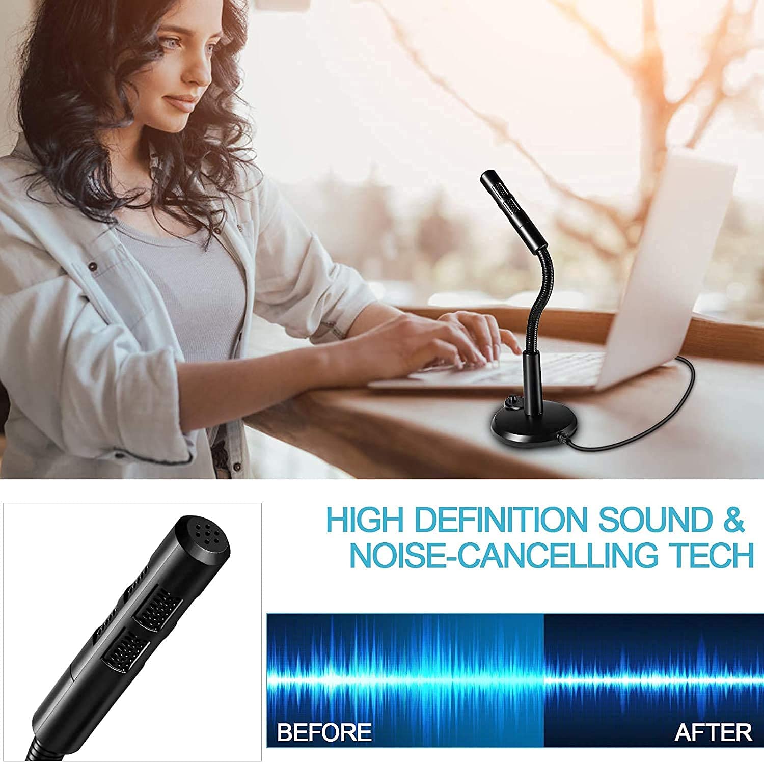 LipiWorld® Noise Cancelling USB Microphone for Windows and Mac, Professional PC Microphone USB Desk Microphone - Image 4