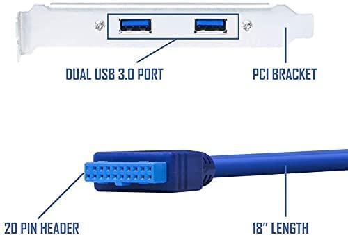 LipiWorld 2 Port USB 3.0 Female Back Panel to Motherboard 20pin Cable with PCI Bracket 50cm (Motherboard to USB 3.0 Cable),Blue - Image 2