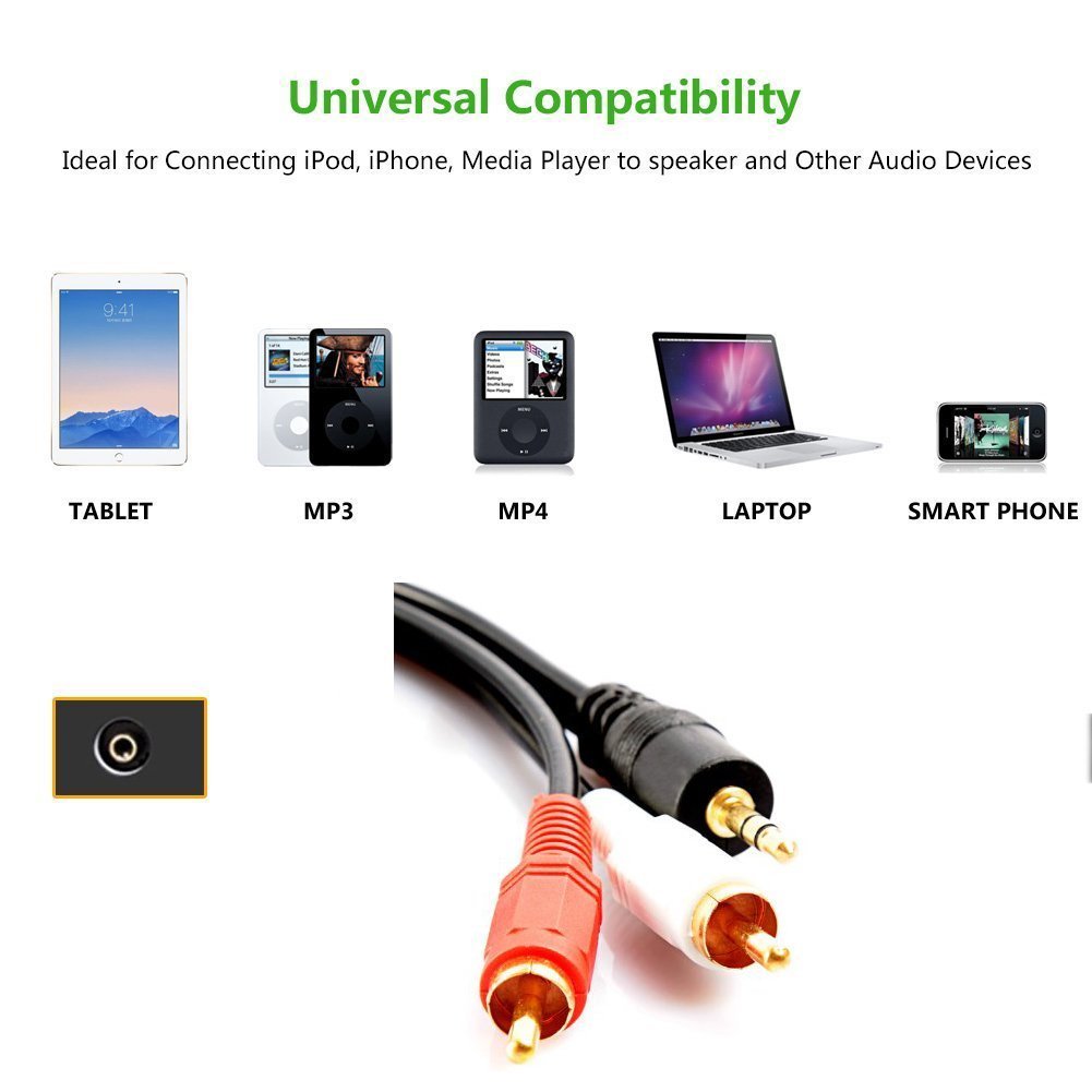 LipiWorld® 3.5 mm Stereo Audio to 2 RCA Cable 1.5 Meter-3.5mm Male to 2RCA Male - Image 3