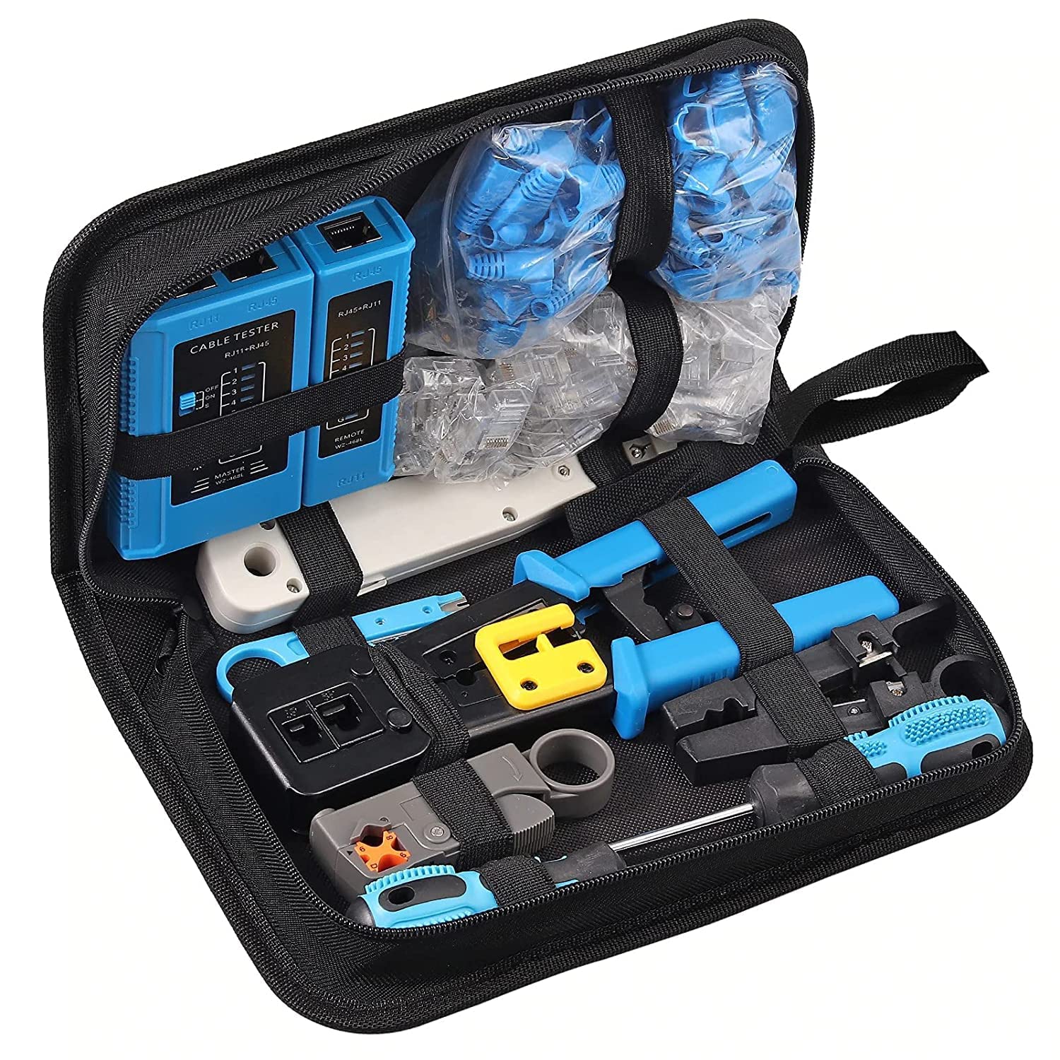 LipiWorld® Crimp Tool Kit Cat5 Cat5e Cat6 RJ45 Crimping Tool, 50PCS RJ45 Cat6 Pass Through Connectors, 50PCS Covers, Network Cable Tester, Wire Punch Down Cutter - Image 4
