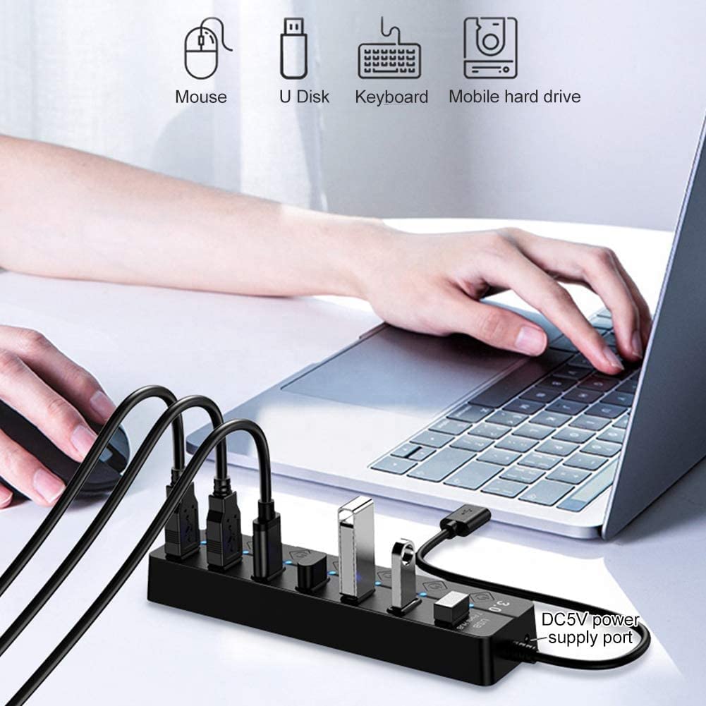 LipiWorld® 7 Port 7Switch USB Hub 3.0 USB Data Hub Splitter 7-Port Hub with Individual Power Switches and Lights High Speed Extension Hub Cable Length - 30CM - Image 4