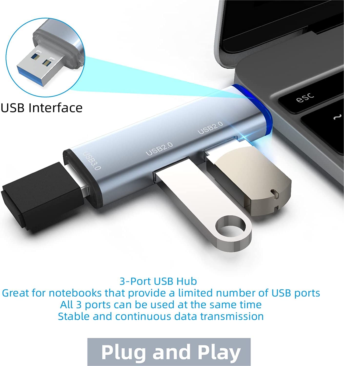 LipiWorld® 3in1 USB 3.0 to 2 X USB 2.0 & USB 3.0 Adapter USB Hub, 3-Port Hub USB Splitter, Extension High Speed Data Transfer Hub Compatible with Laptop/Computer etc (302A) - Image 4