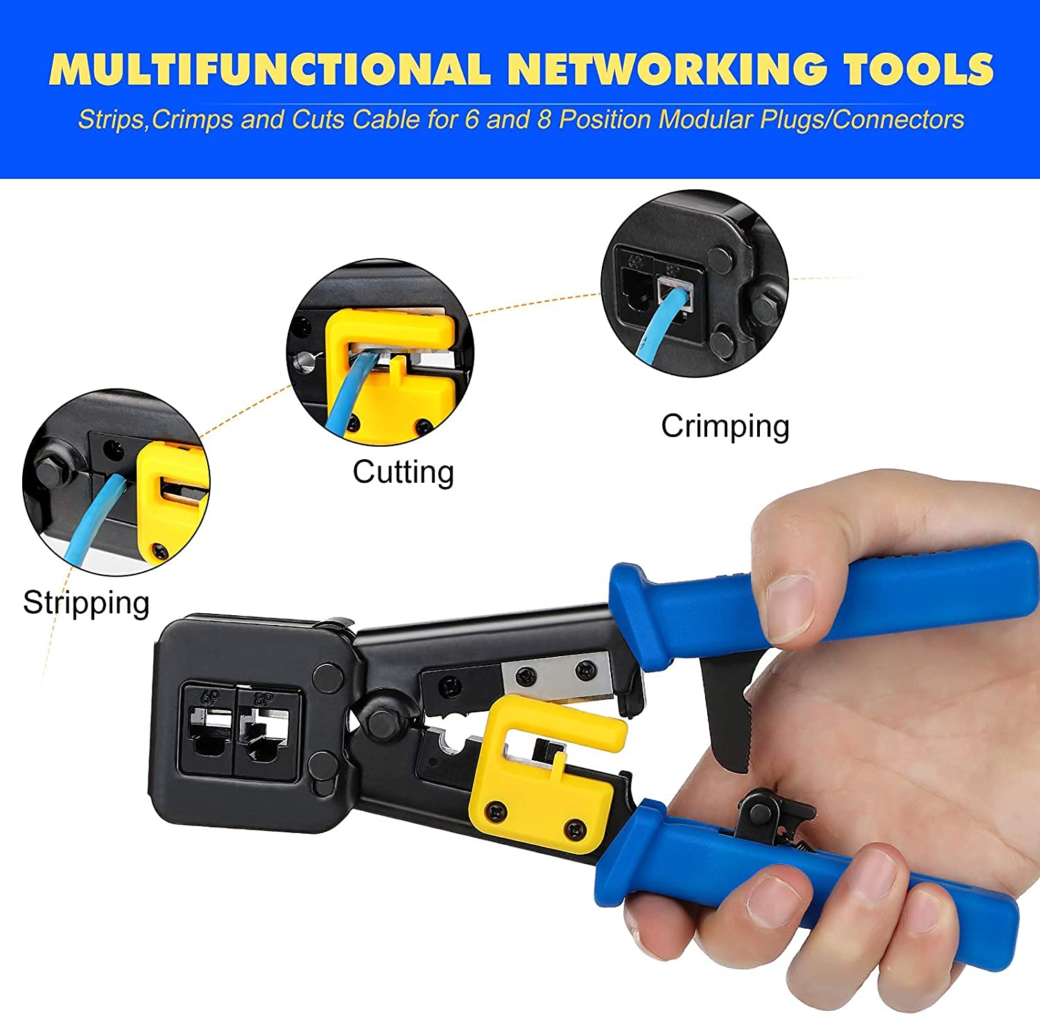 LipiWorld® Ethernet Network Hardware Tool Hand Network LAN rj45 Cable Crimper Pliers Multifunctional Network Repair Tool rj12 cat5 cat6 8p8c Cables Stripper(Avalable Color Network Electronic Tools) - Image 4