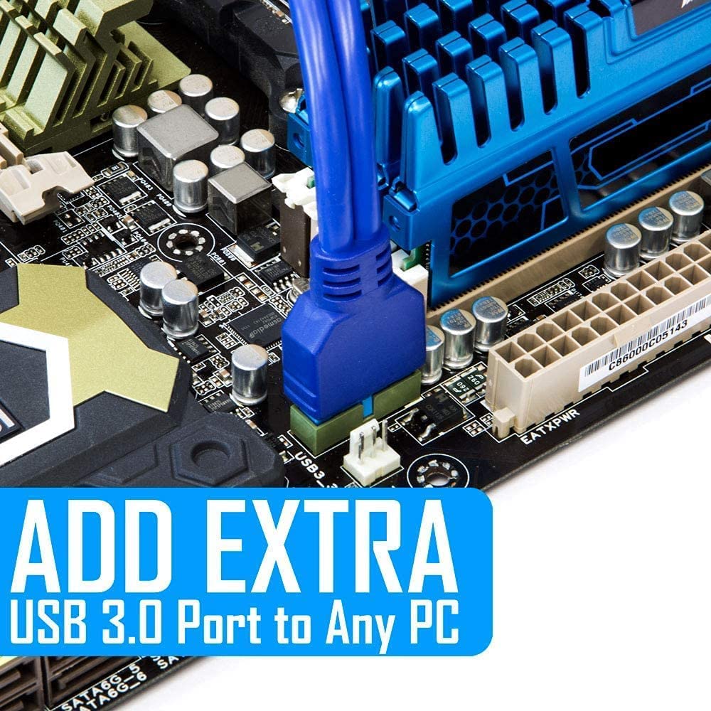 LipiWorld 2 Port USB 3.0 Female Back Panel to Motherboard 20pin Cable with PCI Bracket 50cm (Motherboard to USB 3.0 Cable),Blue - Image 3