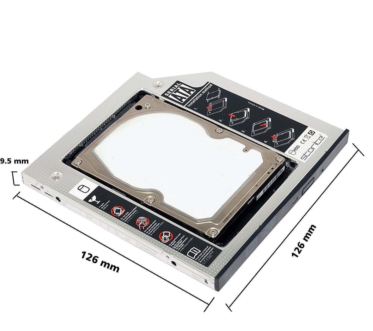 LipiWorld® 9.5mm HDD Caddy SATA 2nd Optical Bay 2. 5'' Hard Drive HDD Caddy for 9.5 mm Universal CD/DVD-ROM to Expand Data Storage on All Laptops - Image 2