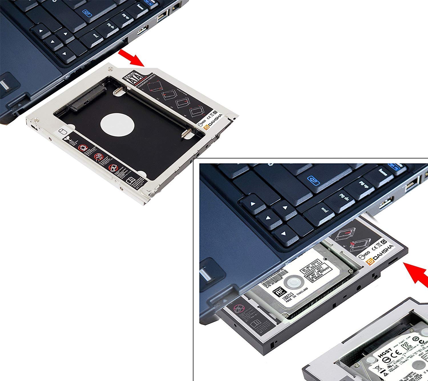 LipiWorld® 9.5mm HDD Caddy SATA 2nd Optical Bay 2. 5'' Hard Drive HDD Caddy for 9.5 mm Universal CD/DVD-ROM to Expand Data Storage on All Laptops - Image 4