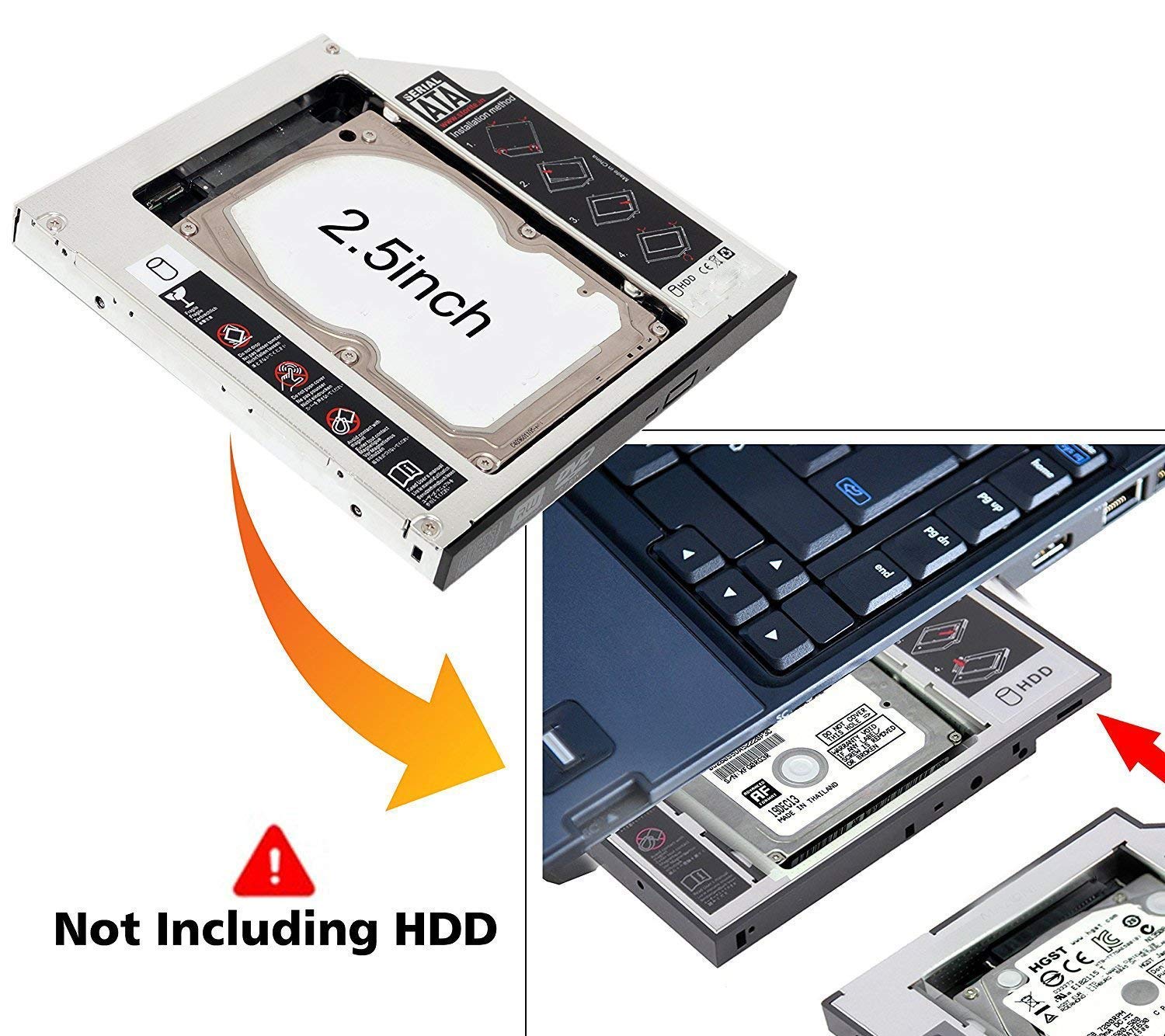 LipiWorld® 9.5mm HDD Caddy SATA 2nd Optical Bay 2. 5'' Hard Drive HDD Caddy for 9.5 mm Universal CD/DVD-ROM to Expand Data Storage on All Laptops - Image 7