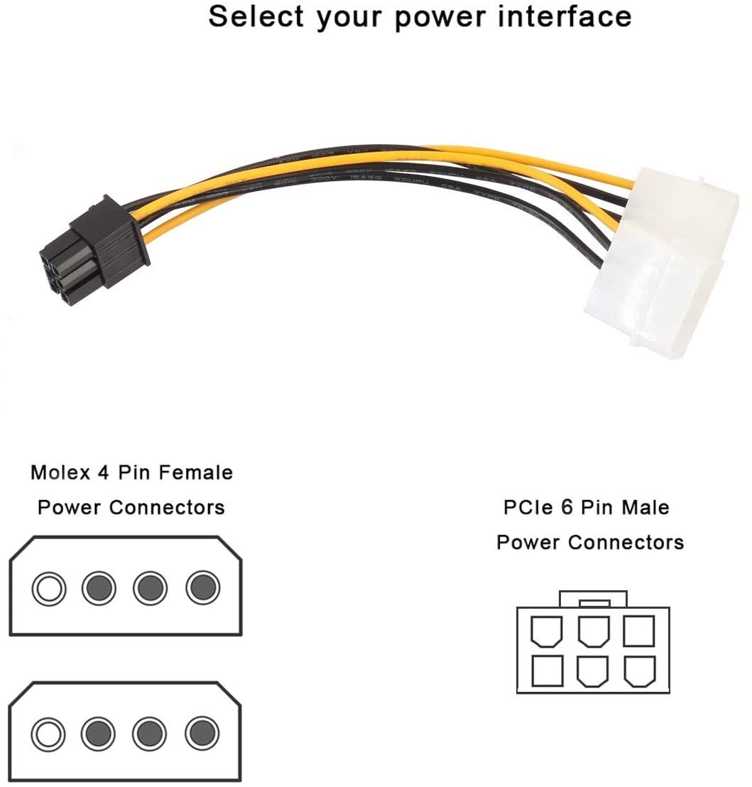 LipiWorld® 6 Pin PCI Express to Dual 4 Pin Molex LP4 Power Cable Adapter Video Graphics Card Power Cable (Dual 4Pin to 6Pin Pack-1) - Image 2