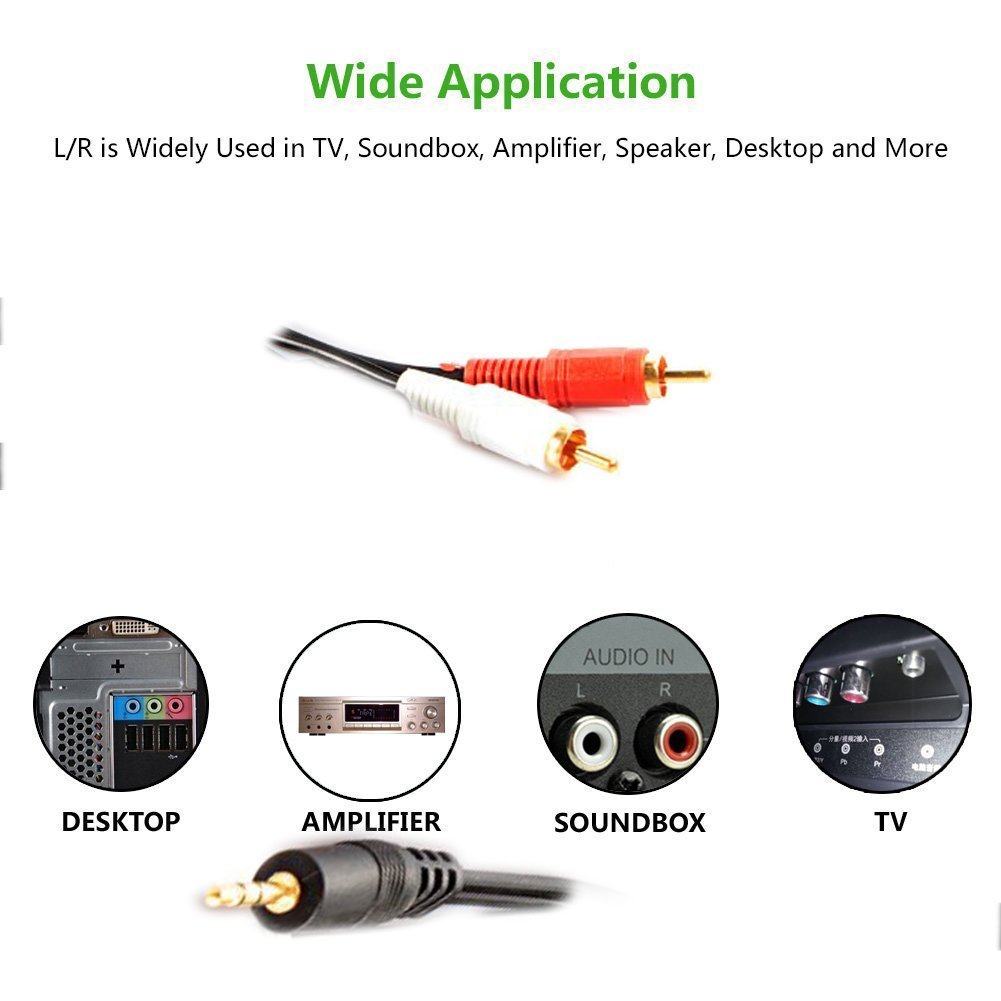 LipiWorld® 3.5 mm Stereo Audio to 2 RCA Cable 1.5 Meter-3.5mm Male to 2RCA Male - Image 4