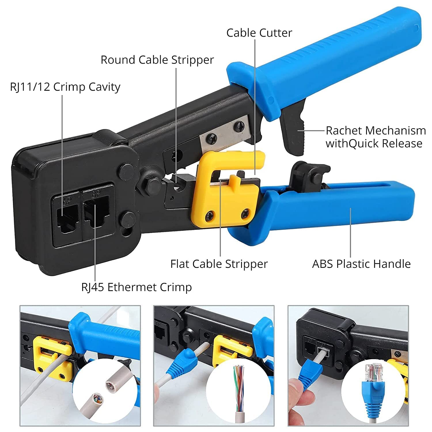 LipiWorld® Crimp Tool Kit Cat5 Cat5e Cat6 RJ45 Crimping Tool, 50PCS RJ45 Cat6 Pass Through Connectors, 50PCS Covers, Network Cable Tester, Wire Punch Down Cutter - Image 5