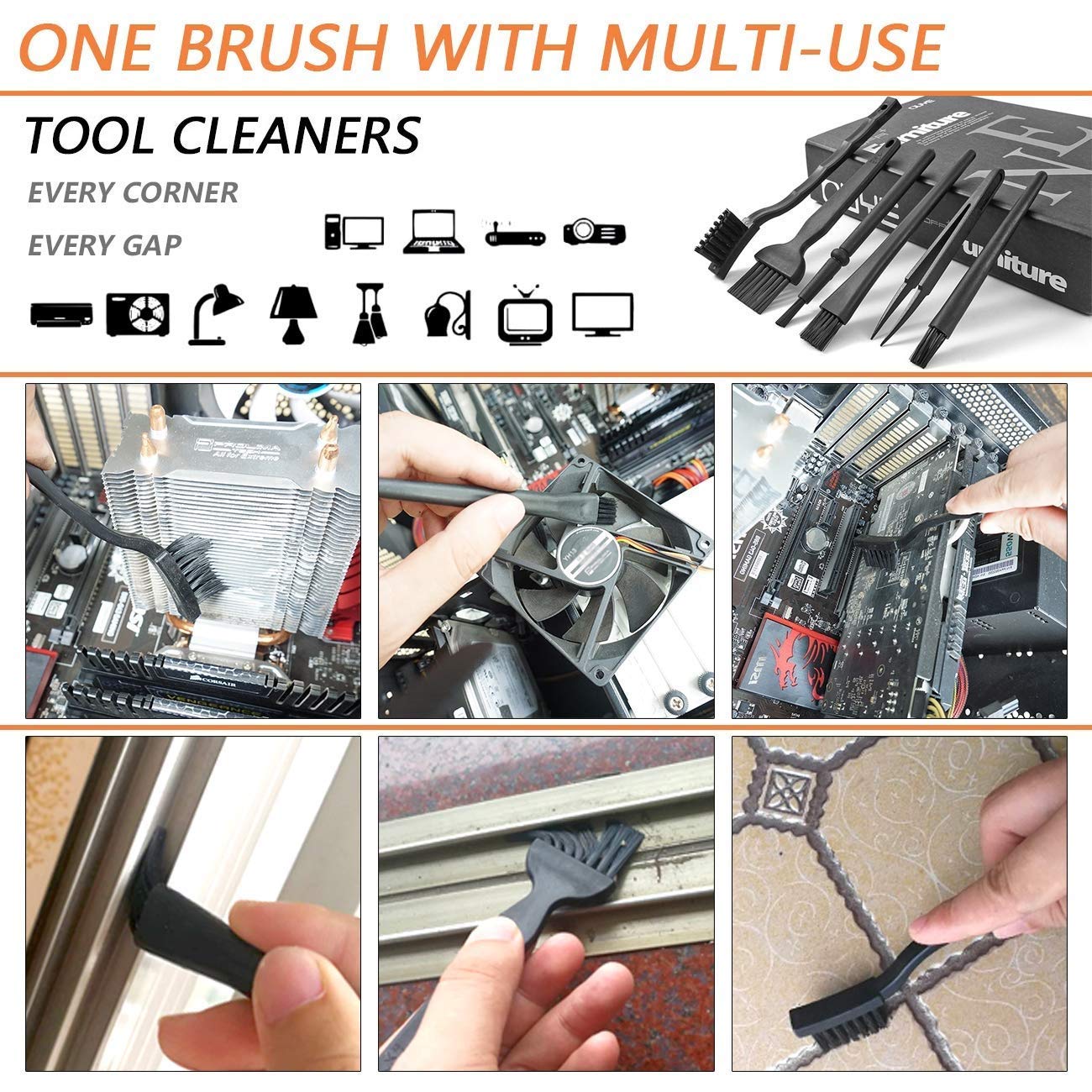 LipiWorld® 7 in 1 Multipurpose Small Portable Plastic Handle Nylon Brush Kit Set for Computer Keyboard Car Laptop Cleaning Brush Kit (Pack-1) - Image 6