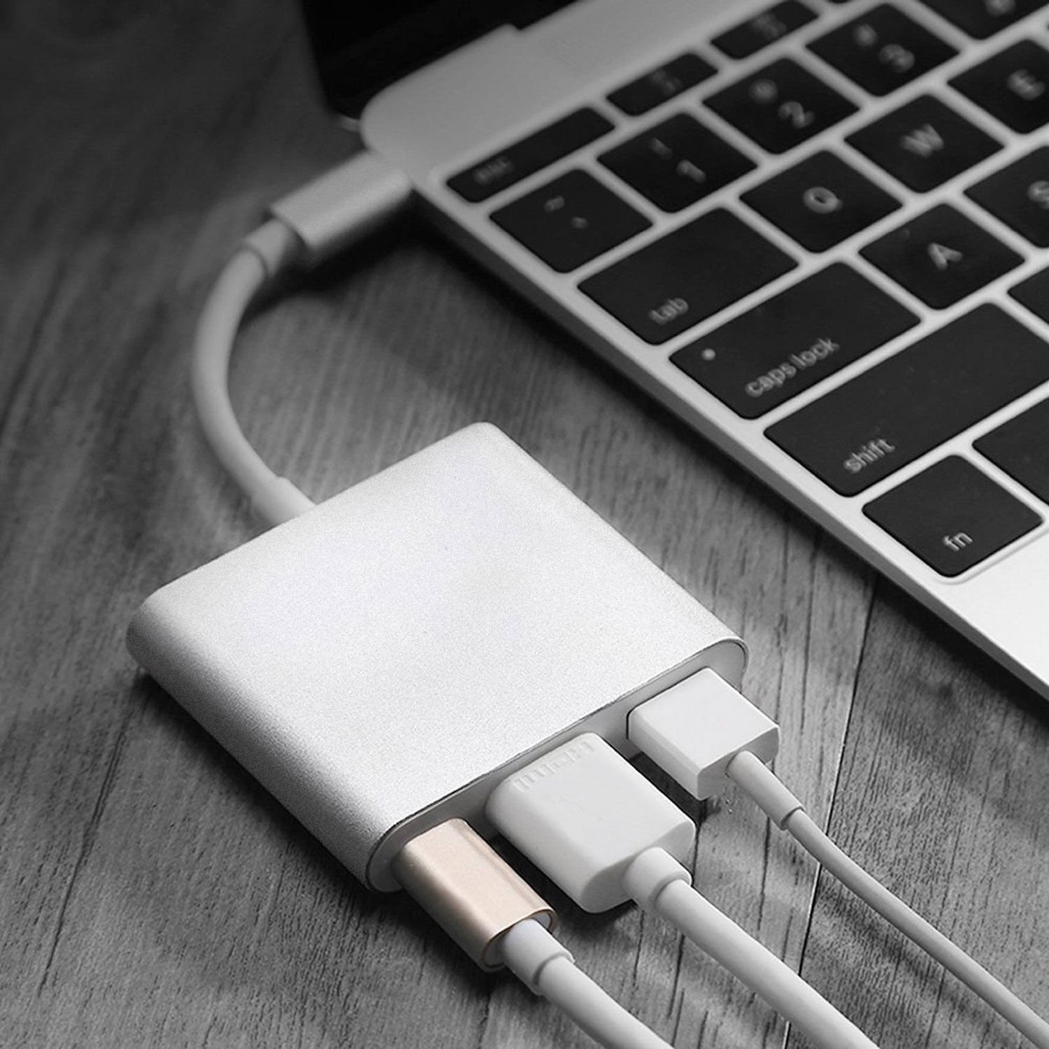 LipiWorld® 3 in 1 Hub Type C USB 3.1 to USB-C 4K HDMI USB 3.0 Adapter Converter for Apple MacBook-Silver(Type C to HDMI USB Type C) - Image 2
