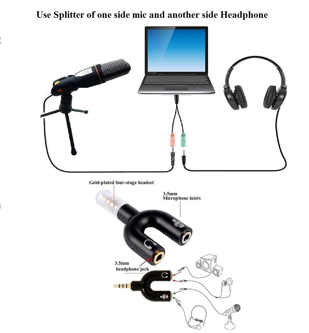 LipiWorld® 3.5mm AUX Condenser Microphone with Stand & 2in1 Splitter for YouTube Video, Singing Over Internet, QQ, MSN, Skype, Recording (Audio Jack with Microphone White) - Image 3