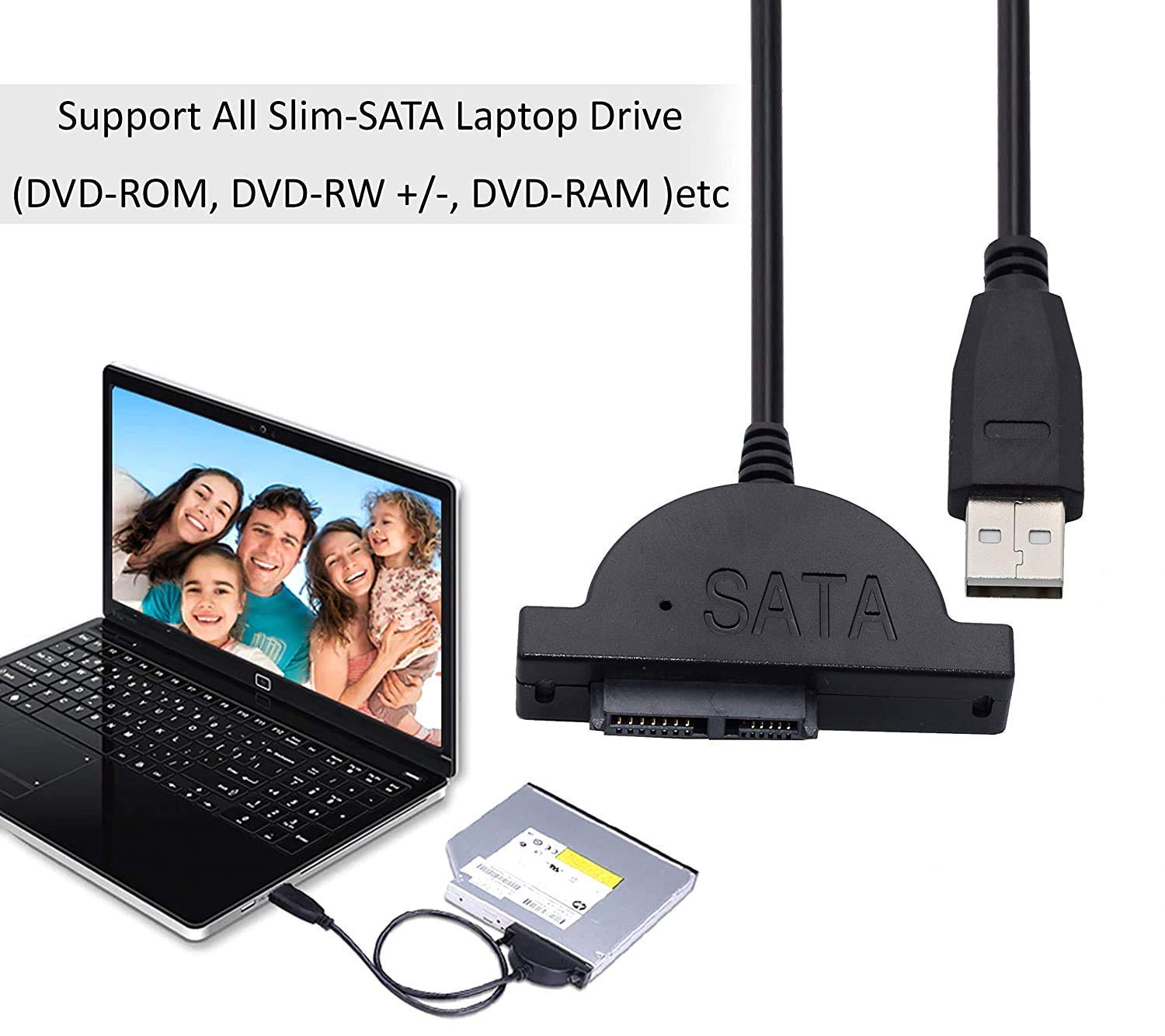 LipiWorld® USB 2.0 to 7+6 13Pin Slimline SATA Laptop CD/DVD ROM Optical Drive Adapter Cable – Black 35cm - Image 2