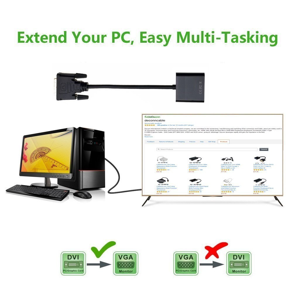 LipiWorld® DVI-D to VGA Active CONVERTOR Adapter - Suitable for Connecting Latest Graphic Cards (DVI-D to VGA) - Image 2