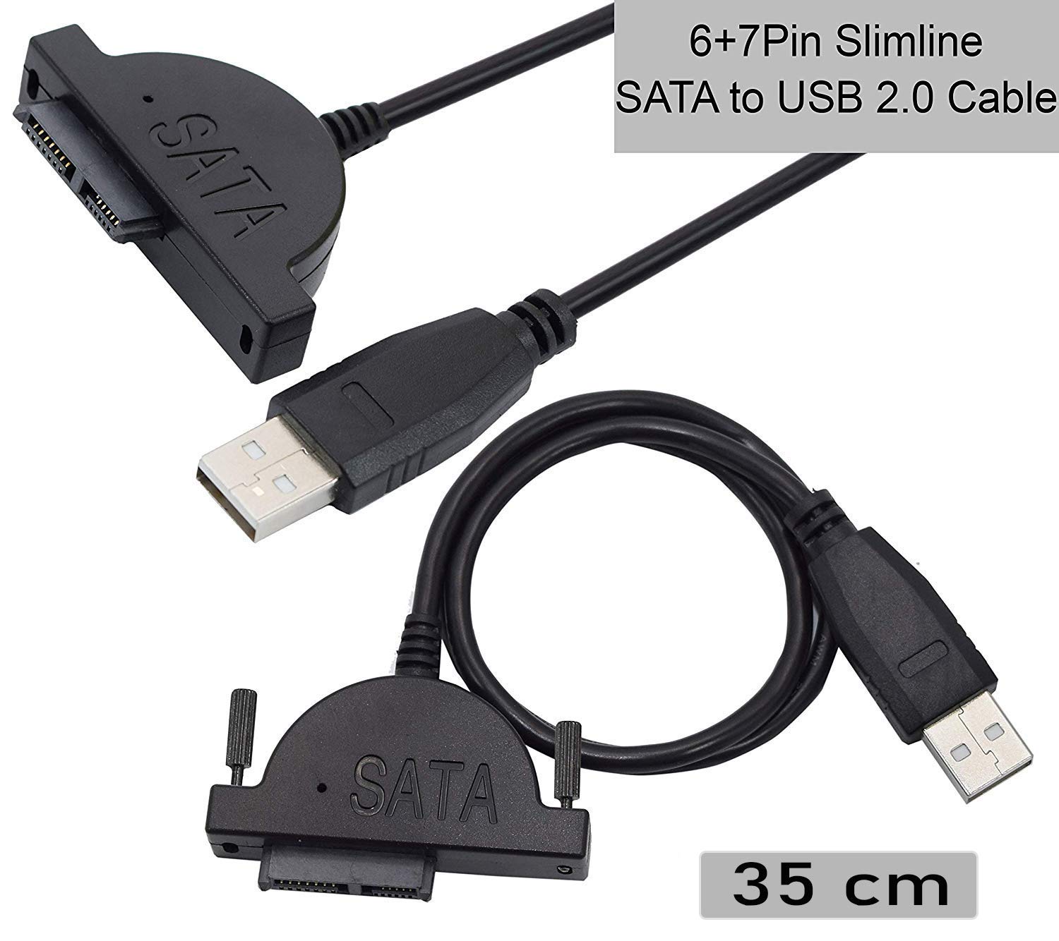 LipiWorld® USB 2.0 to 7+6 13Pin Slimline SATA Laptop CD/DVD ROM Optical Drive Adapter Cable – Black 35cm - Image 3