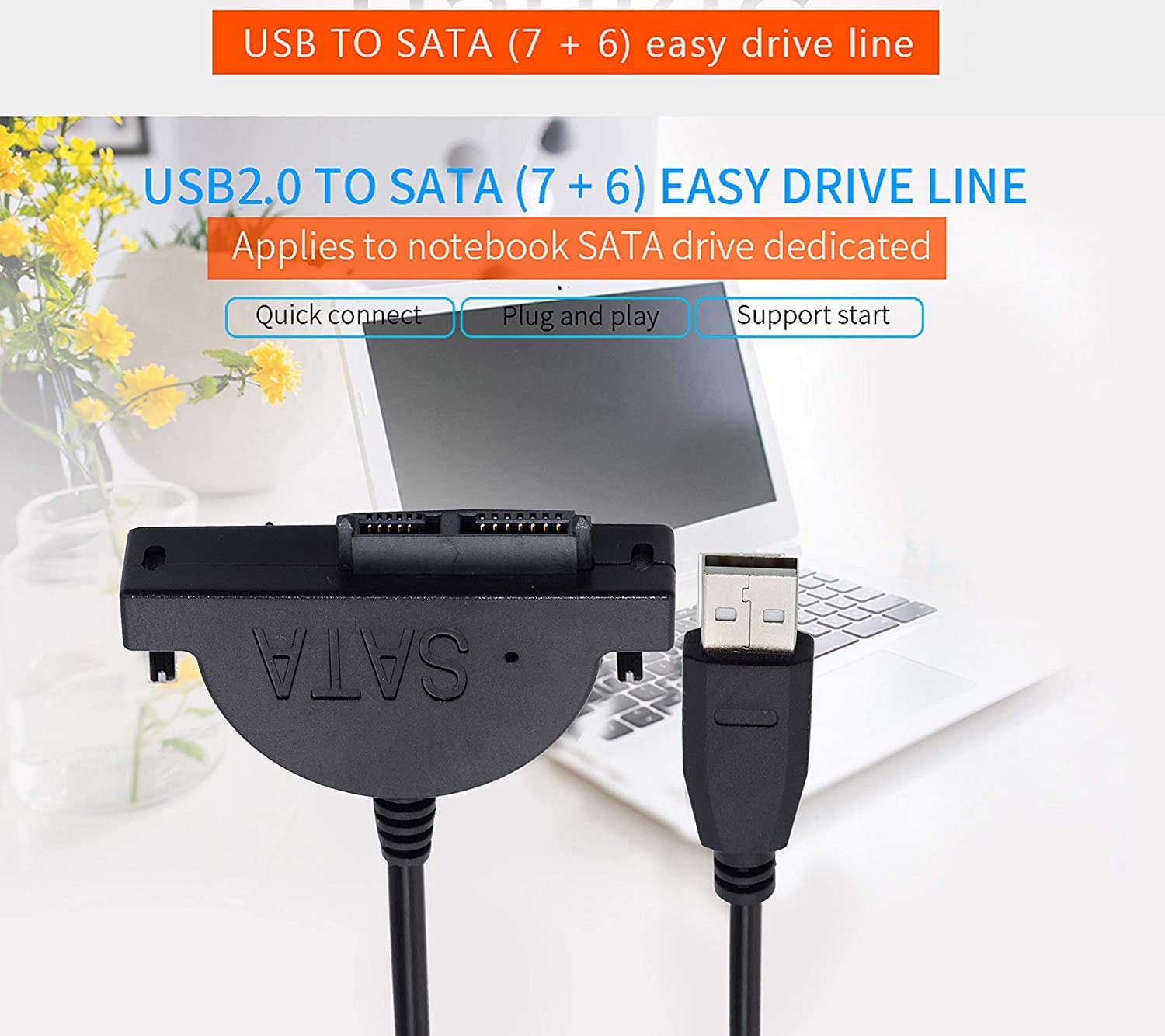 LipiWorld® USB 2.0 to 7+6 13Pin Slimline SATA Laptop CD/DVD ROM Optical Drive Adapter Cable – Black 35cm - Image 6