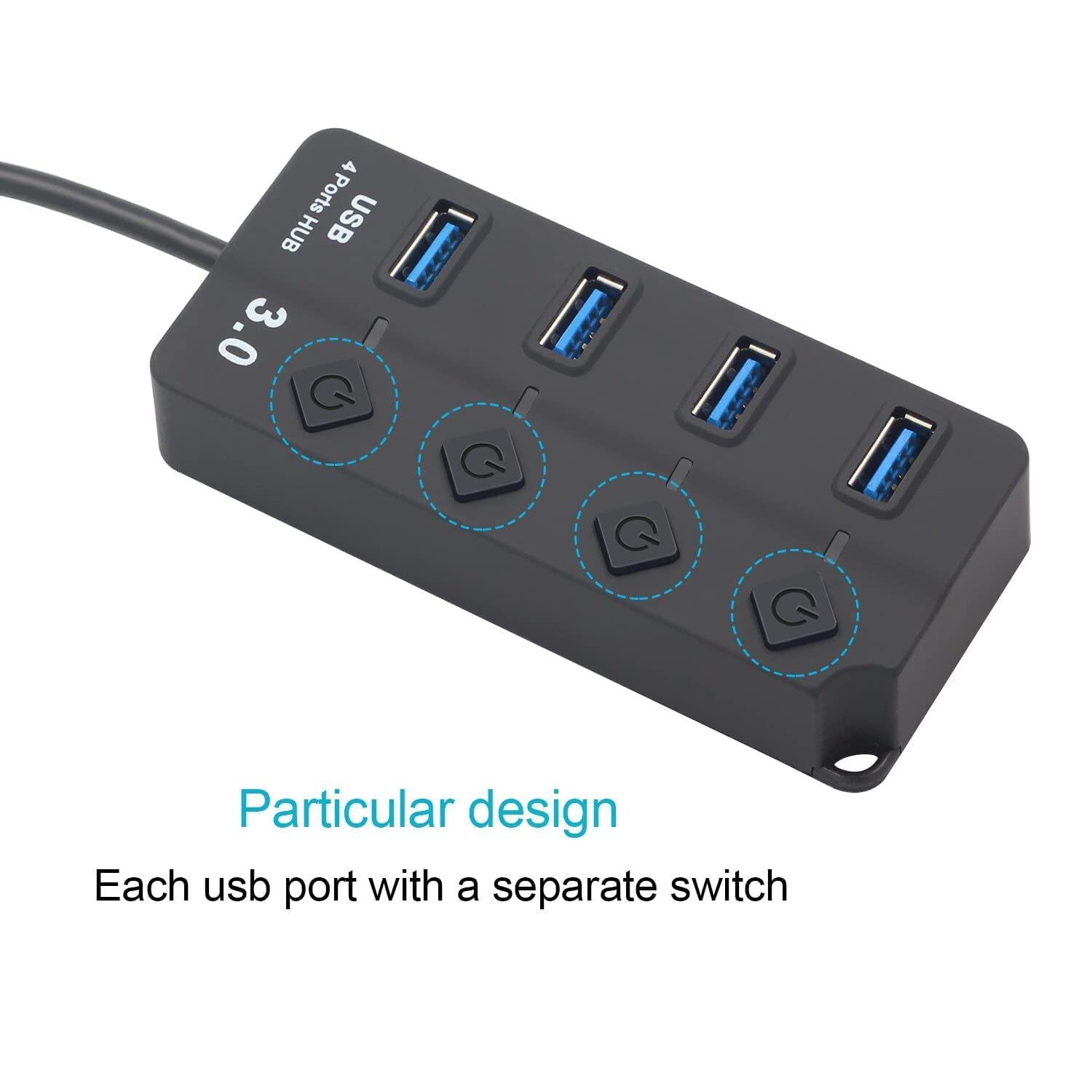 LipiWorld® 4 Port USB Hub, USB Hub 3.0 for PC, for Laptop, 4-Port USB 3.0 Hub with Individual Power Switches and Lights, 0.27m Cable, High Speed Extension Hub for PC, Laptop and More - Image 8