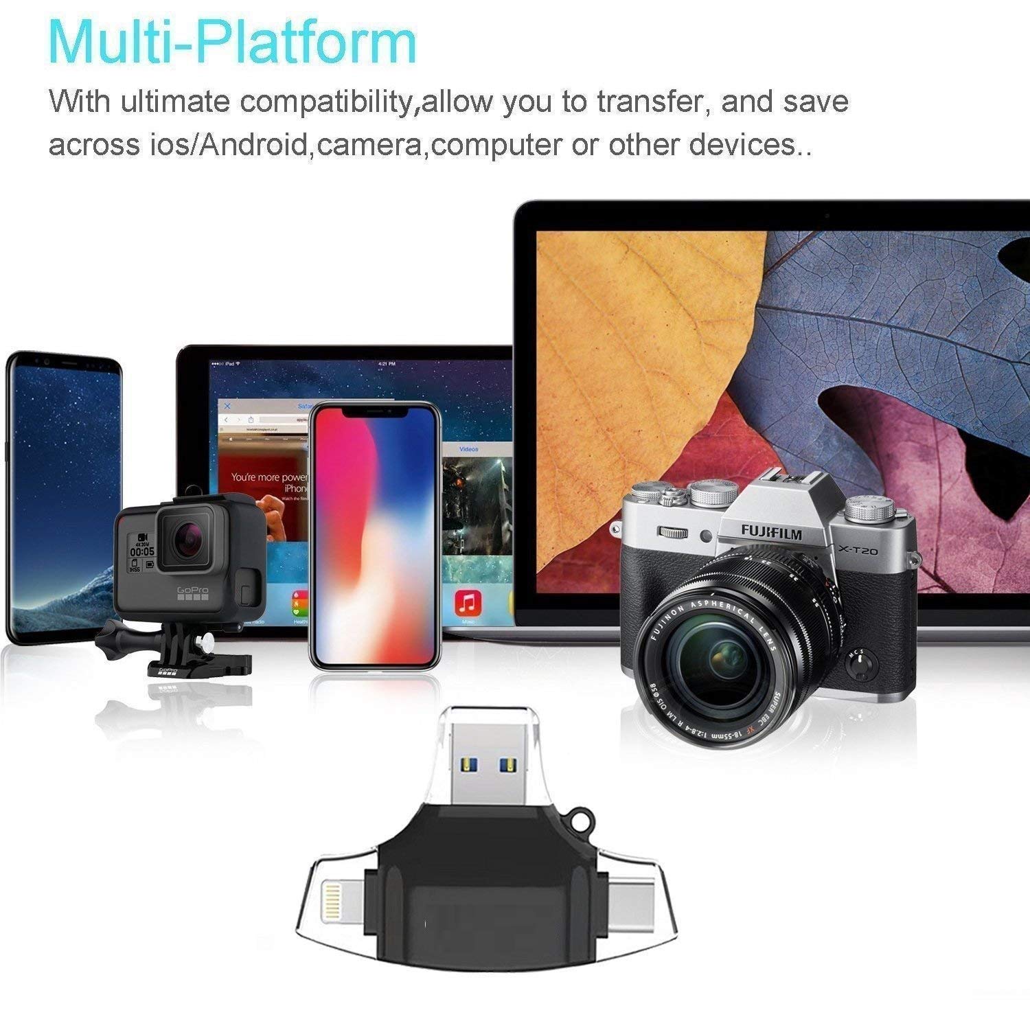 LipiWorld® 4in1 OTG Card Reader Lightning Type C Micro USB USB Card Reader Like Iflash Idisk for Micro USB SDHC Lightning Flash Drive - Image 8