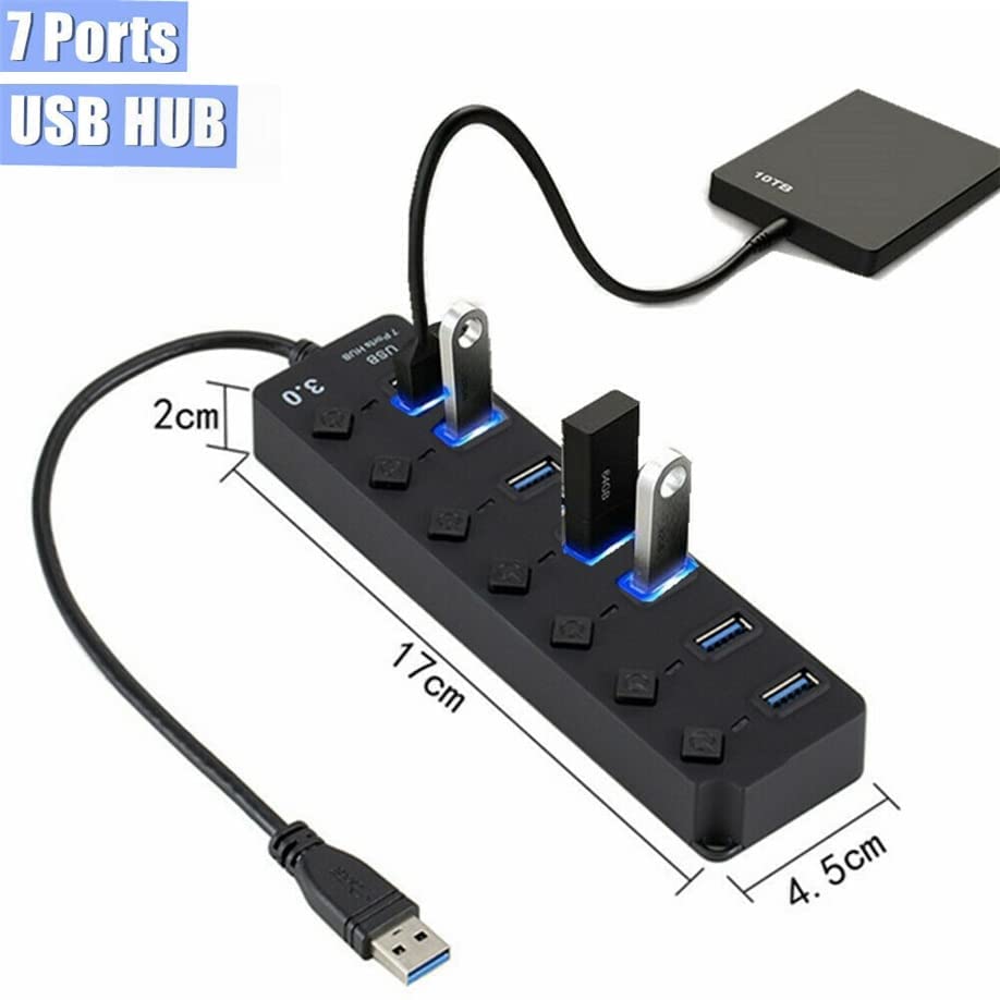 LipiWorld® 7 Port 7Switch USB Hub 3.0 USB Data Hub Splitter 7-Port Hub with Individual Power Switches and Lights High Speed Extension Hub Cable Length - 30CM - Image 9