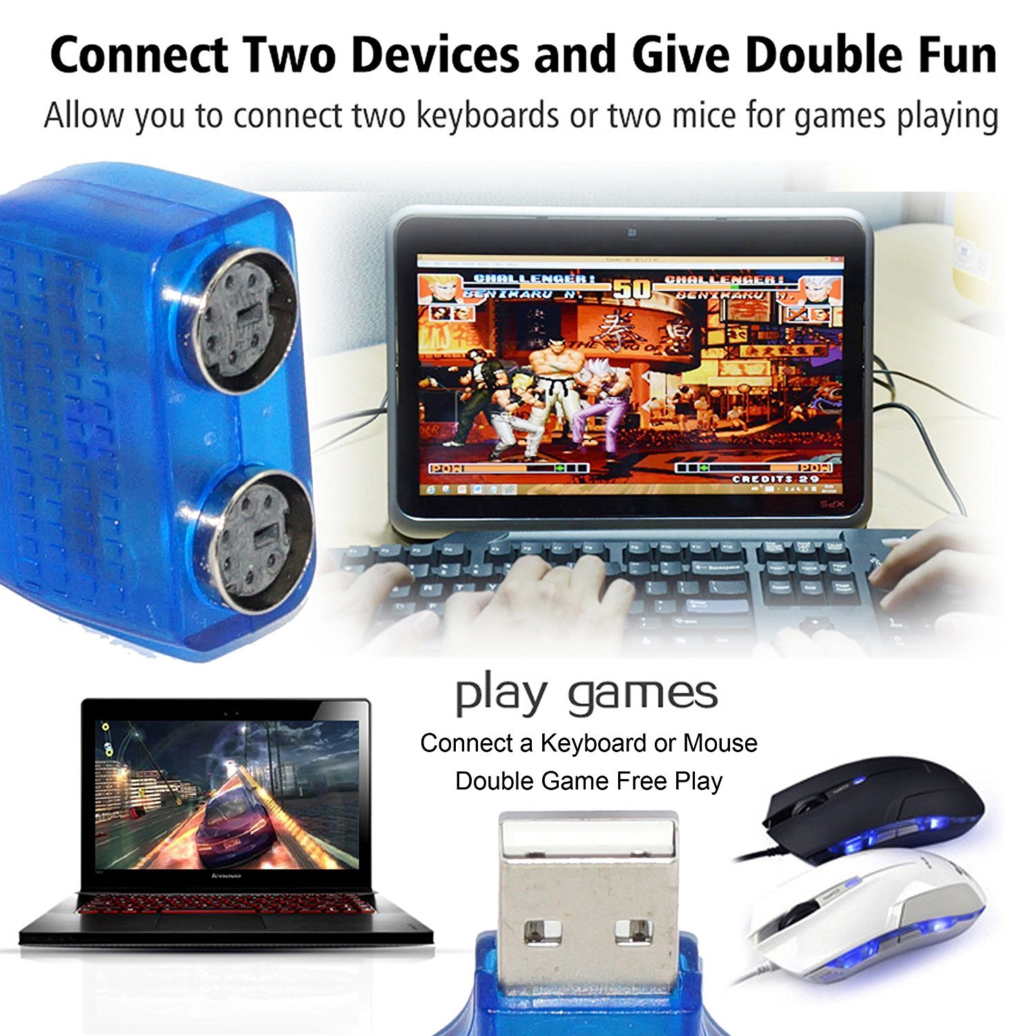LipiWorld® USB to PS2 Converter/Adapter,USB Type A Male to Dual PS/2 Female for Keyboard Mouse (Blue) - Image 7