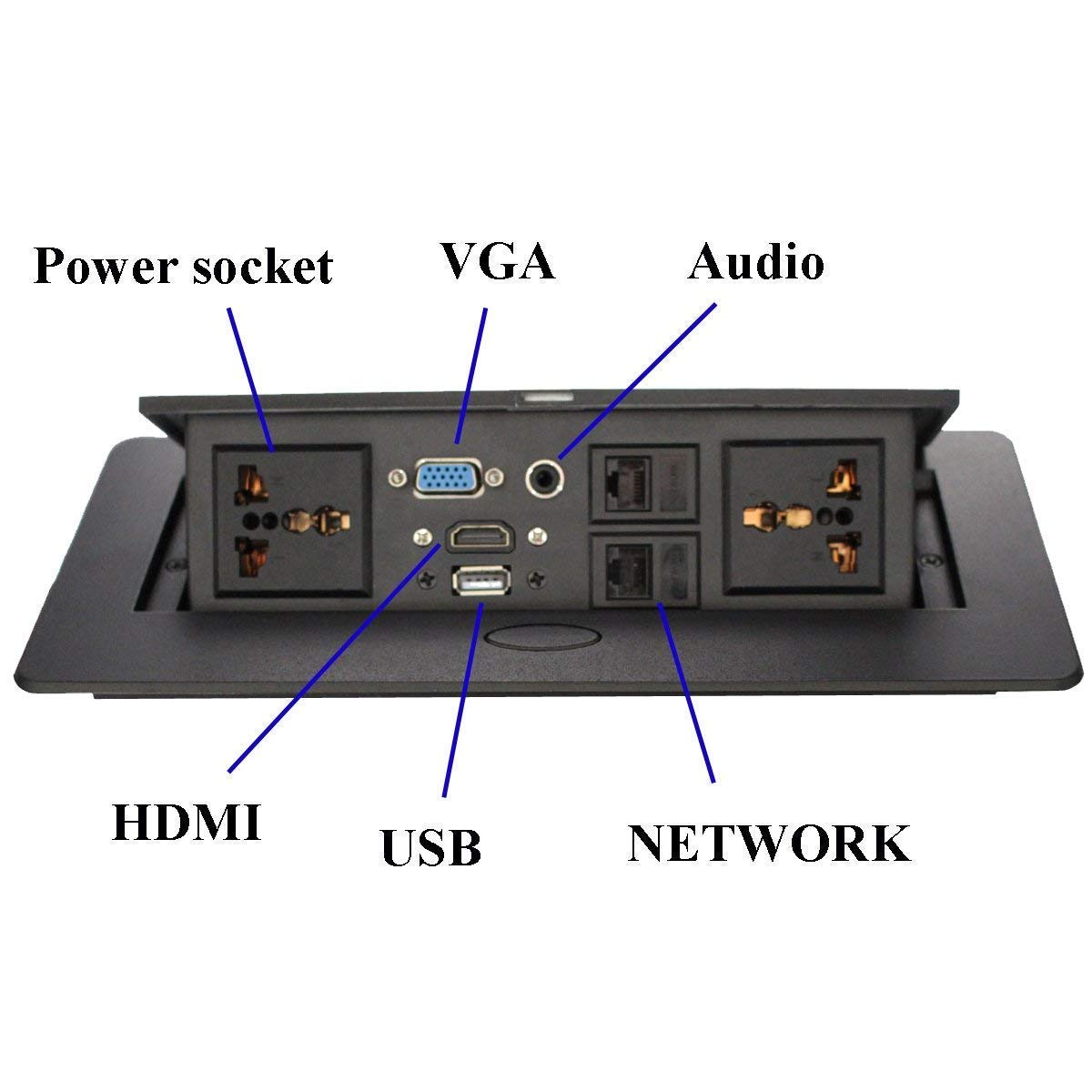 LipiWorld® Popup Box Hydraulic 10 Module Conference Table Connectivity and Data Box HDMI VGA RJ45 USB 3.5 mm Audio Power Hidden Multimedia Desktop Socket - Image 4