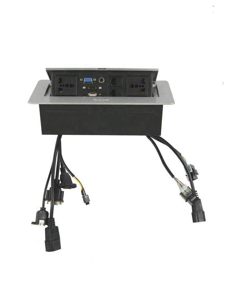 LipiWorld® Popup Box Hydraulic 10 Module Conference Table Connectivity and Data Box HDMI VGA RJ45 USB 3.5 mm Audio Power Hidden Multimedia Desktop Socket - Image 5